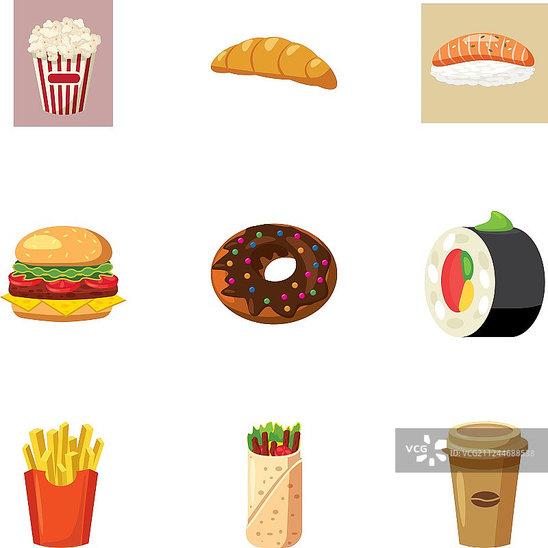 快餐小吃图标卡通风格图片素材