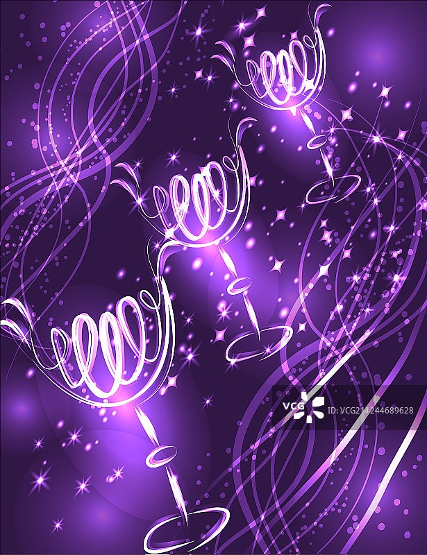 淡紫色背景下的三杯鸡尾酒图片素材