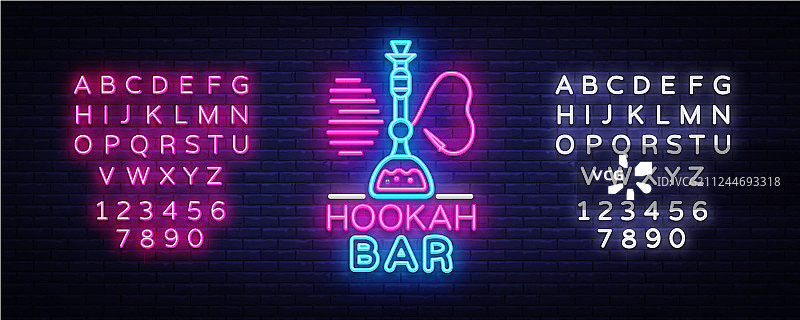 水烟吧霓虹灯招牌夜间水烟设计图片素材