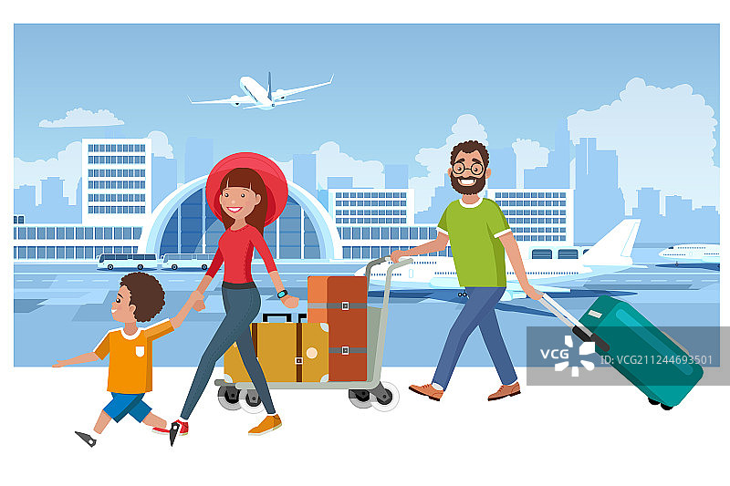 幸福家庭夏日旅行概念图片素材