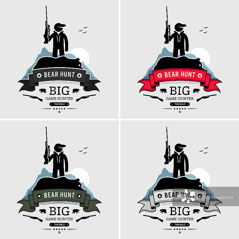 猎人与熊合影Logo设计图片素材
