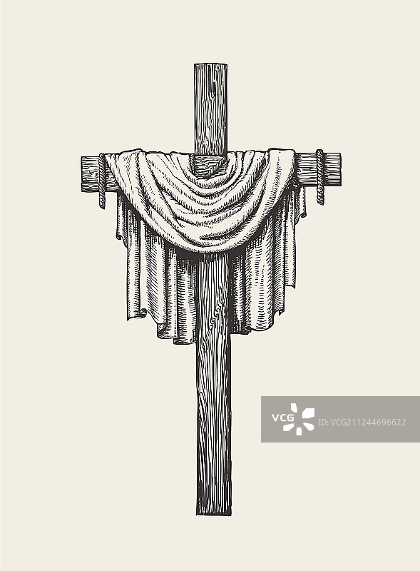 十字架和裹尸布手绘宗教元素图片素材
