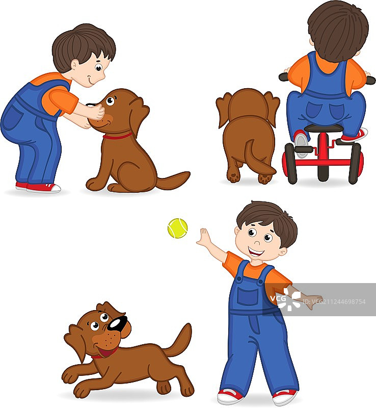 和狗玩耍的男孩图片素材