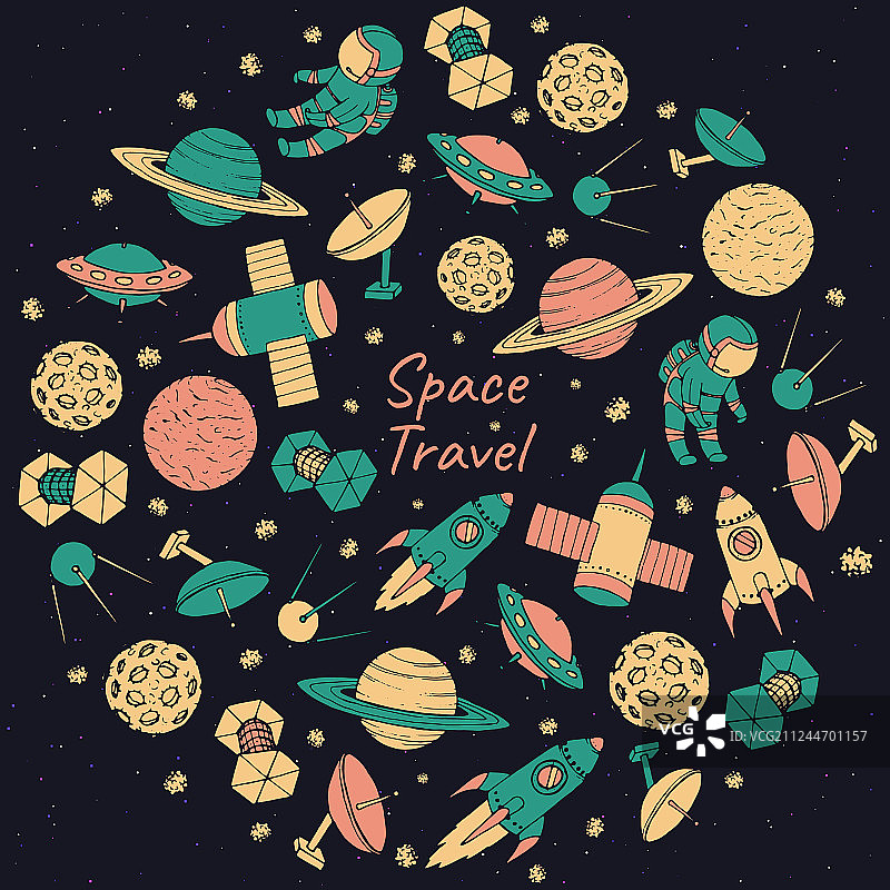 手绘宇航员UFO太空旅行海报图片素材