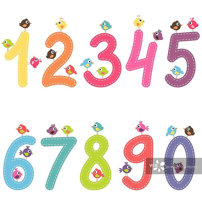 数字0到9与小鸟图片素材