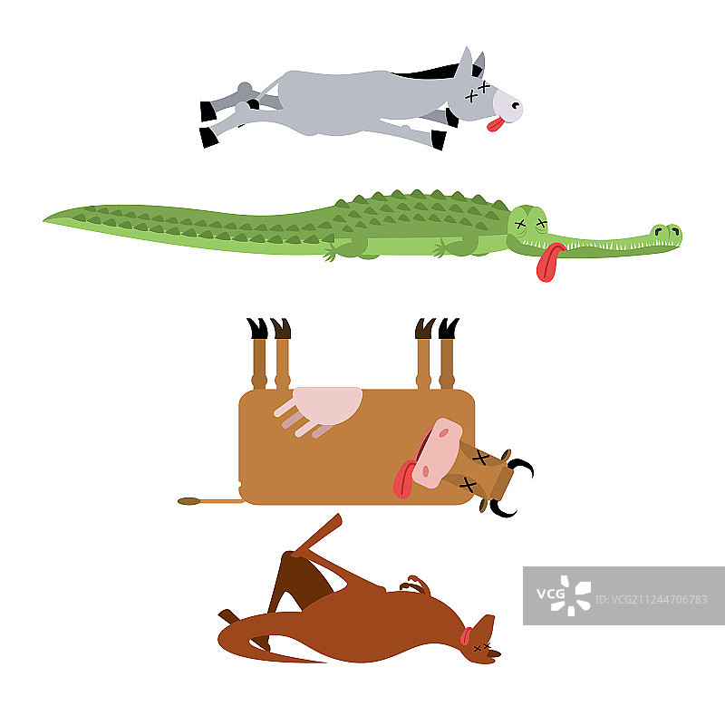 死亡动物合集3：驴、鳄鱼、牛图片素材