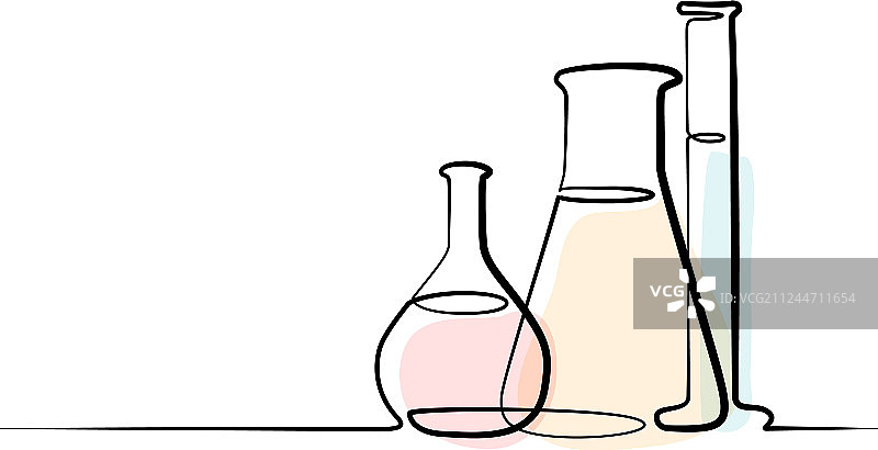 连续单线绘画：化学实验室烧瓶图片素材