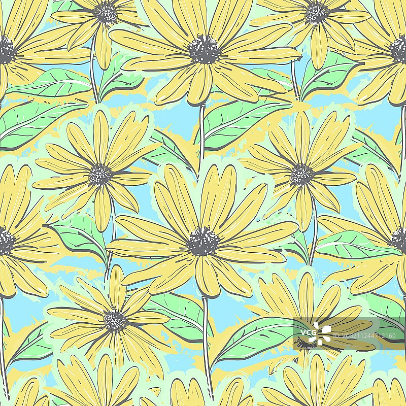 雏菊花卉秋季花朵无缝图案图片素材