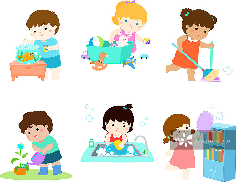 儿童家务劳动场景图片素材