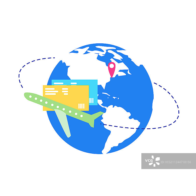飞机环球旅行扁平概念图片素材