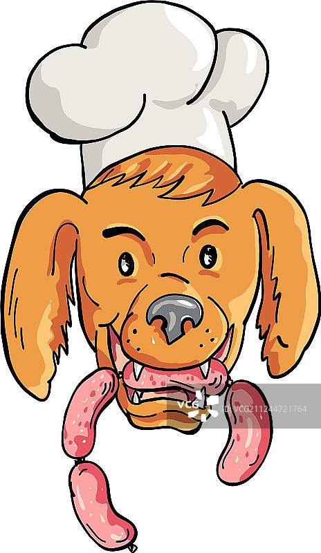 卡通彩色厨师狗咬香肠串图片素材