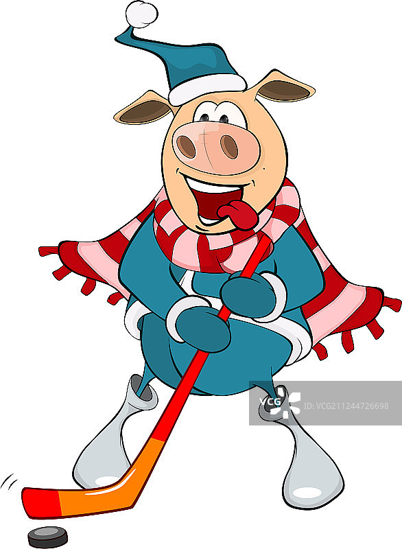 可爱的猪冰球运动员图片素材
