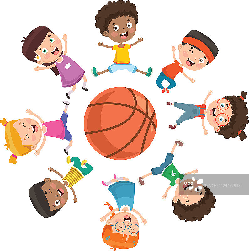 孩子们围着球玩耍图片素材