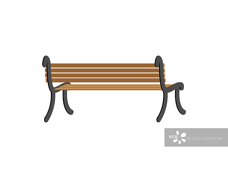 白色背景上的木制公园长椅后视图图片素材