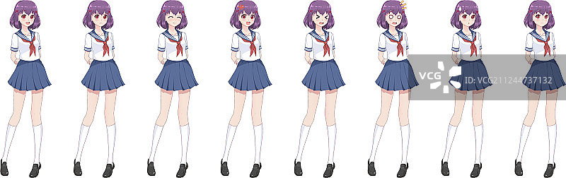 穿水手服蓝裙的动漫女学生图片素材