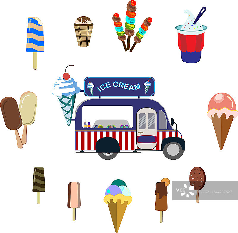 街头小吃概念：餐车和冰淇淋图片素材