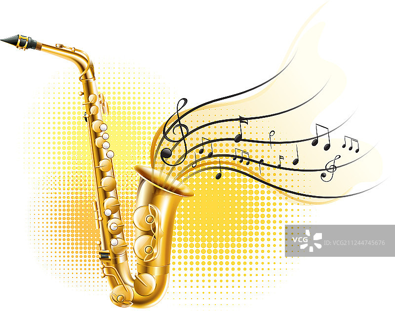 带有音符的经典萨克斯管图片素材