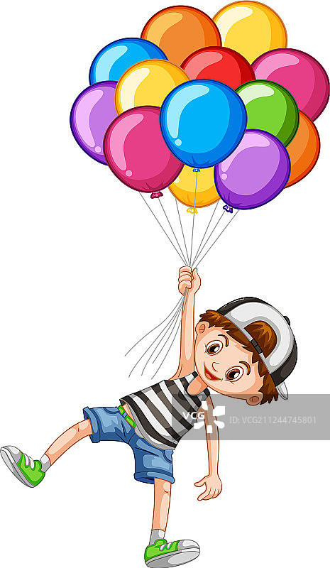 可爱的男孩和一束气球图片素材