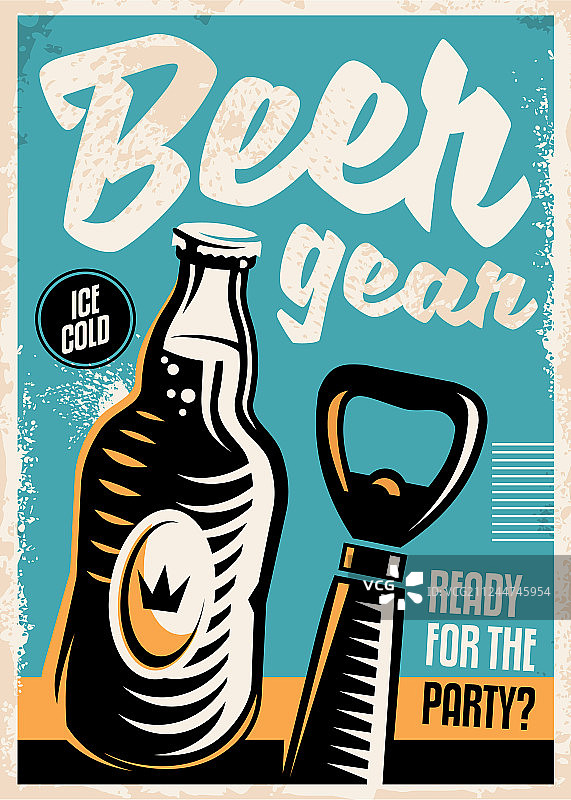 啤酒瓶和开瓶器复古海报设计图片素材