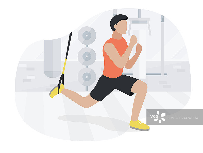 在TRX上进行自重训练的健壮男人图片素材