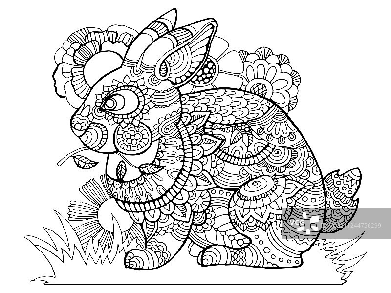 成人兔子填色书图片素材