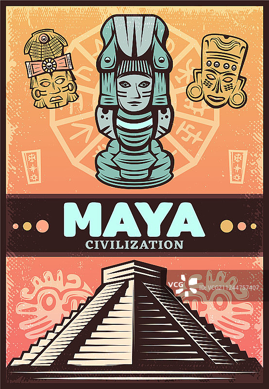 复古彩色古代玛雅海报图片素材