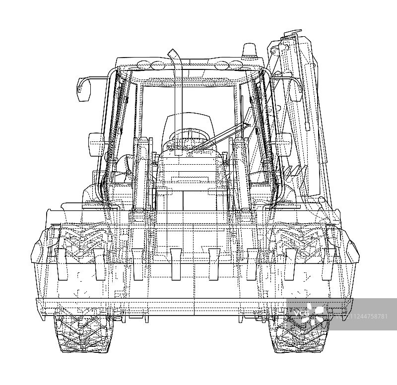带后置执行器的装载铲车素描图片素材