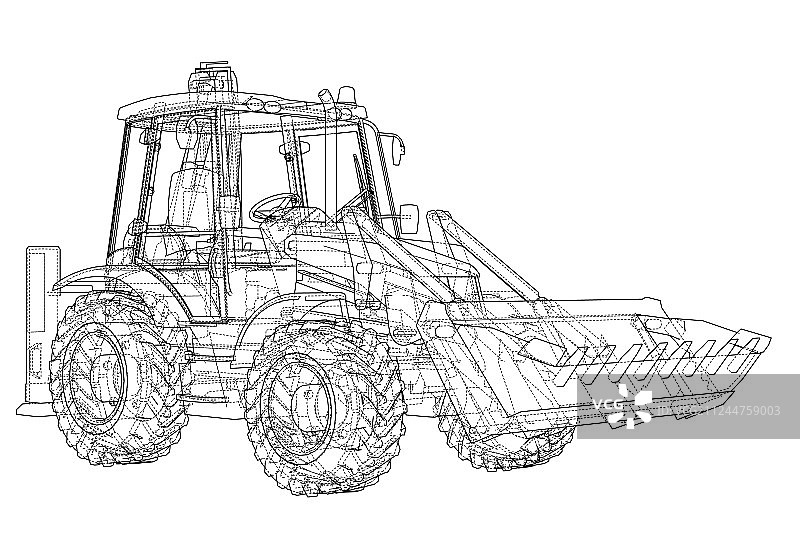 带后置执行器的装载铲车素描图片素材