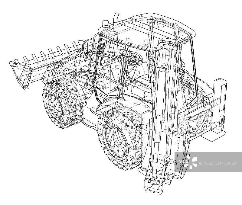 带后置执行器的装载铲车素描图片素材