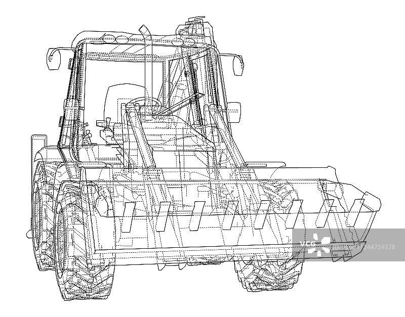 带后置执行器的装载铲车素描图片素材