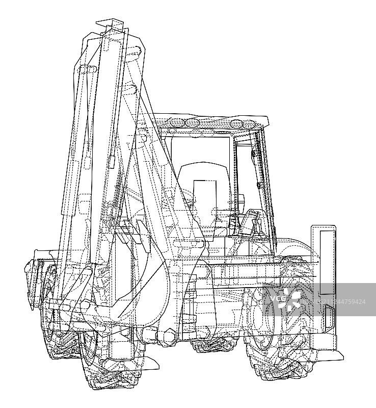 带后置执行器的装载铲车素描图片素材