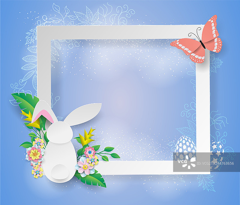 白色兔子复活节彩蛋纸质框架图片素材