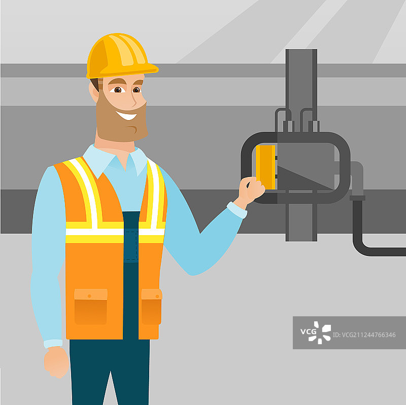 操作员检查天然气管道上的探测器图片素材