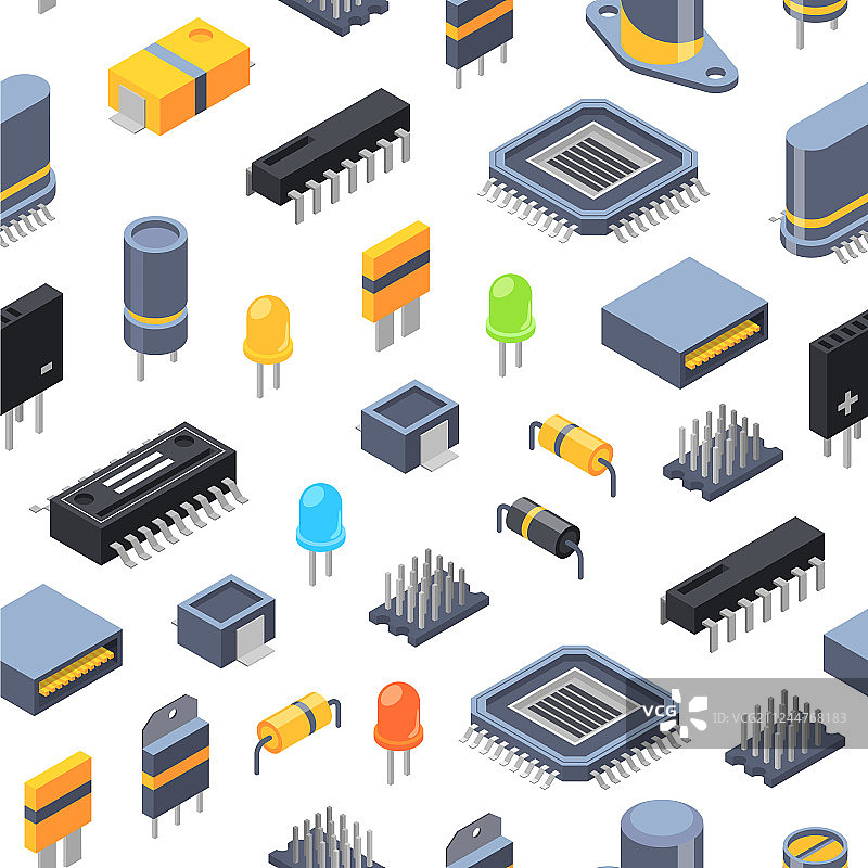 2.5D微芯片和电子零件图片素材