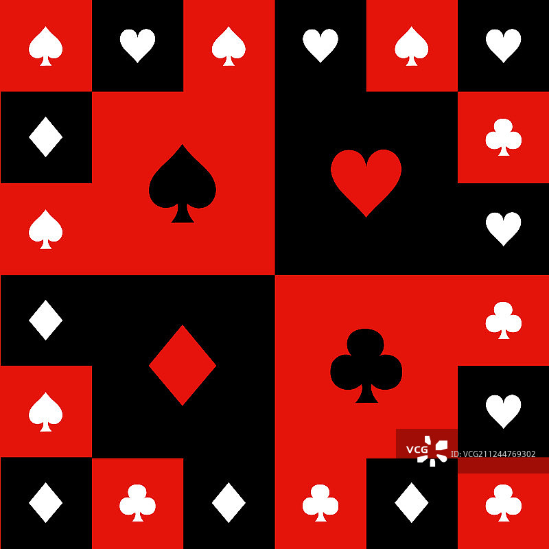 红黑白棋盘背景上的纸牌花色图片素材