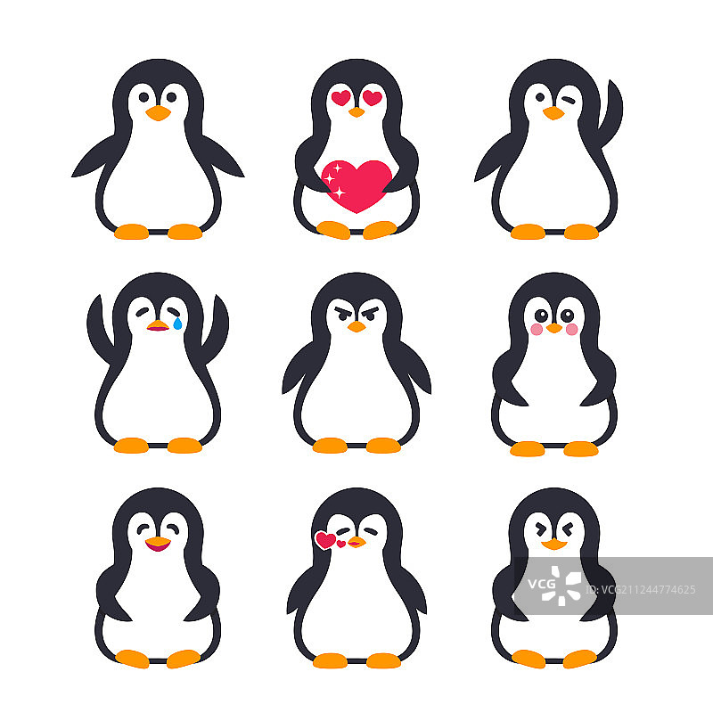 企鹅角色表情符号套装图片素材