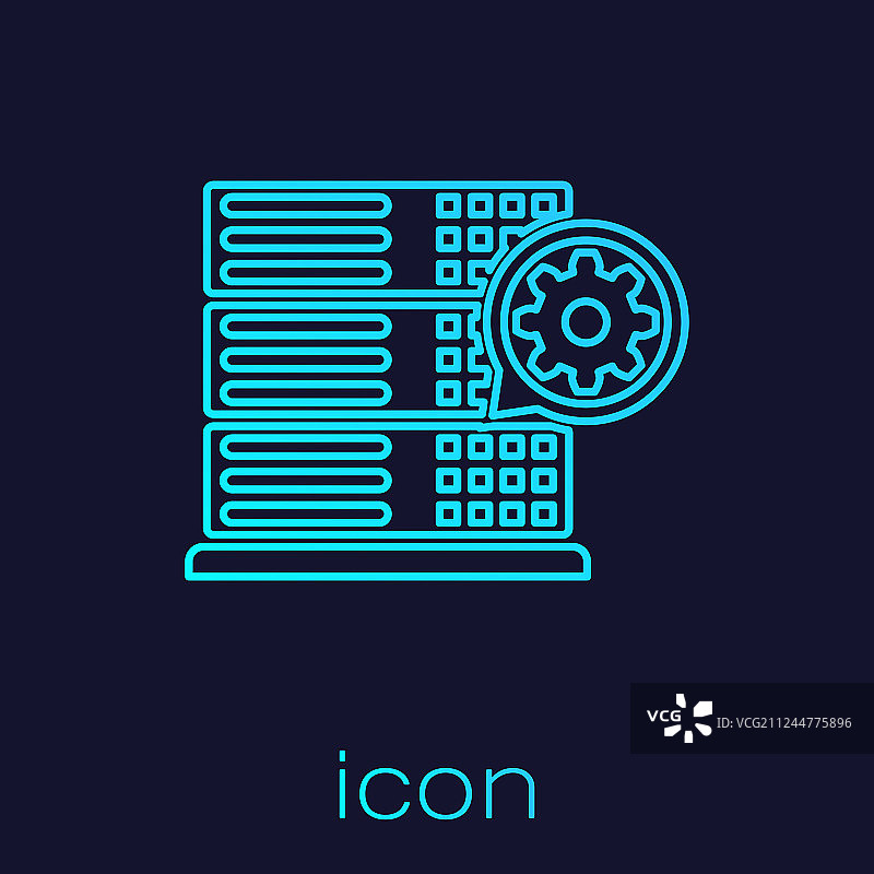 绿松石色服务器和齿轮线条图标图片素材