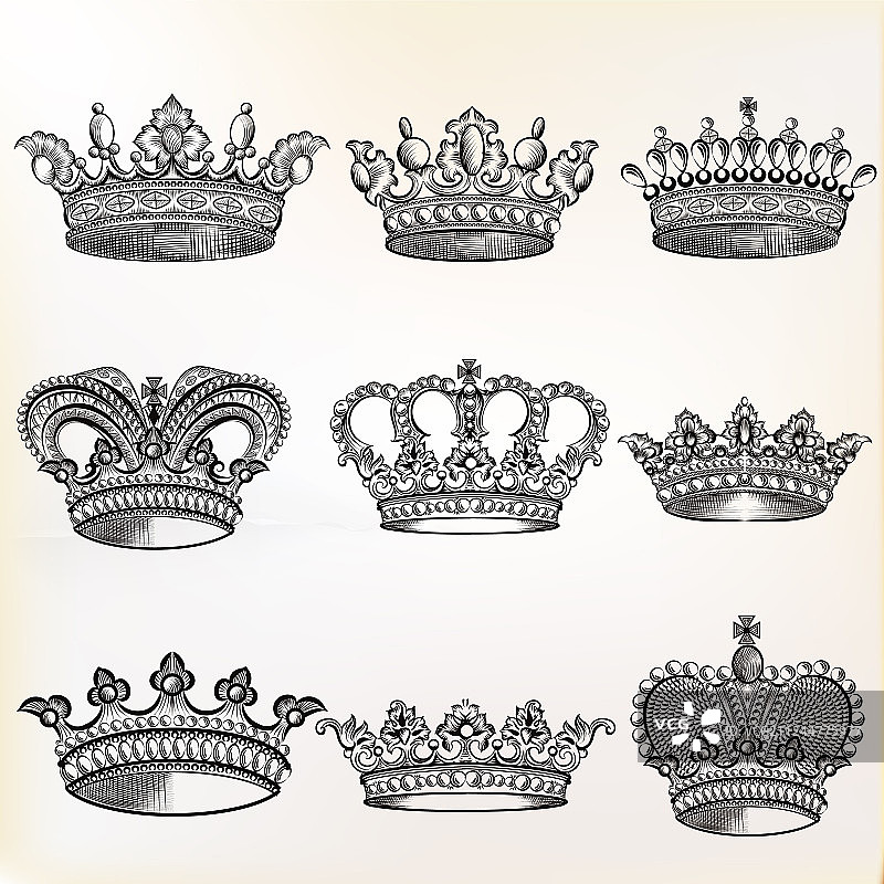 精美手绘皇冠设计套装图片素材