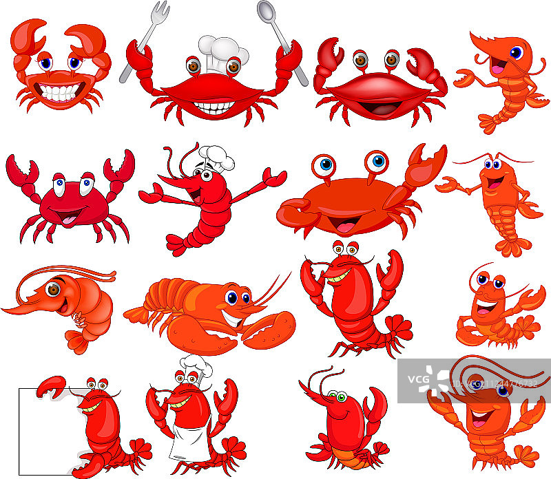卡通虾和螃蟹合集图片素材