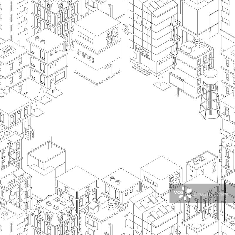 灰色城市建筑顶部2.5D框架图片素材