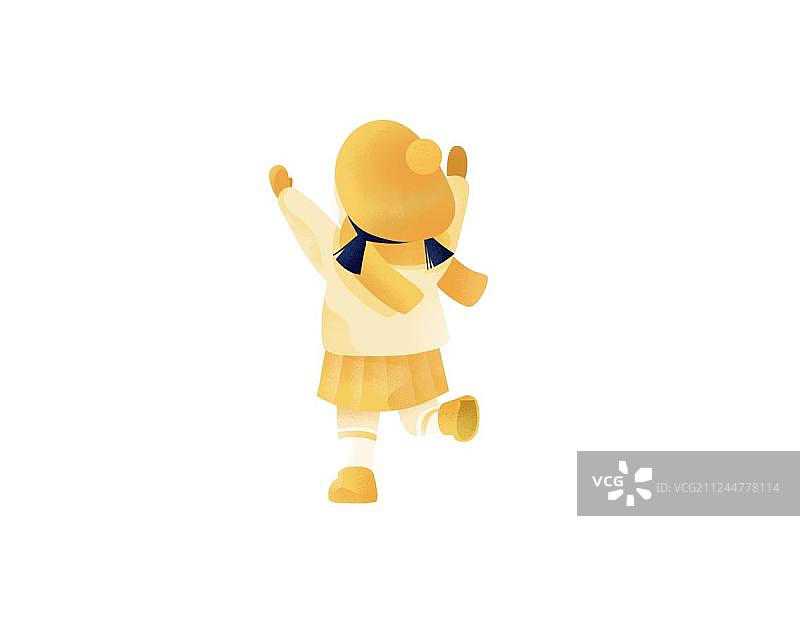 带帽子围围巾的小女孩在冬天玩耍插画元素图片素材