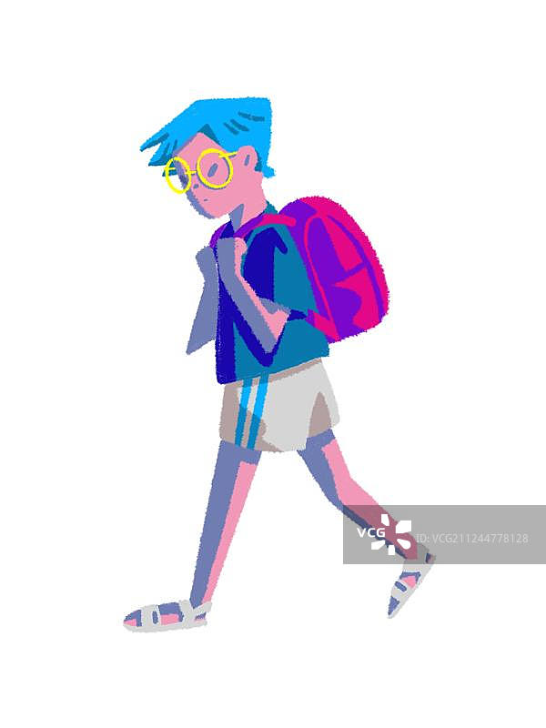 背书包上学的戴眼镜男孩插画元素图片素材