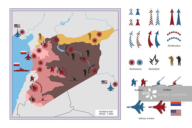 带有叙利亚图标的军事战术地图图片素材
