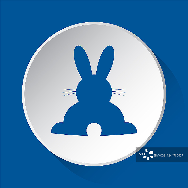 兔子后视图-简约蓝色图标白色按钮图片素材