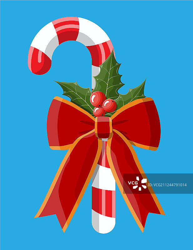 带红色蝴蝶结冬青浆果的圣诞糖果手杖图片素材