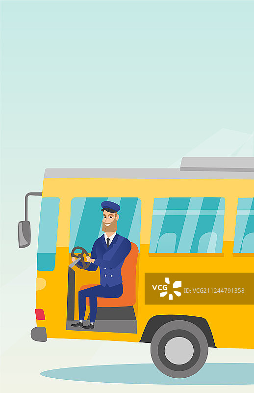 坐在方向盘前的白人公交车司机图片素材