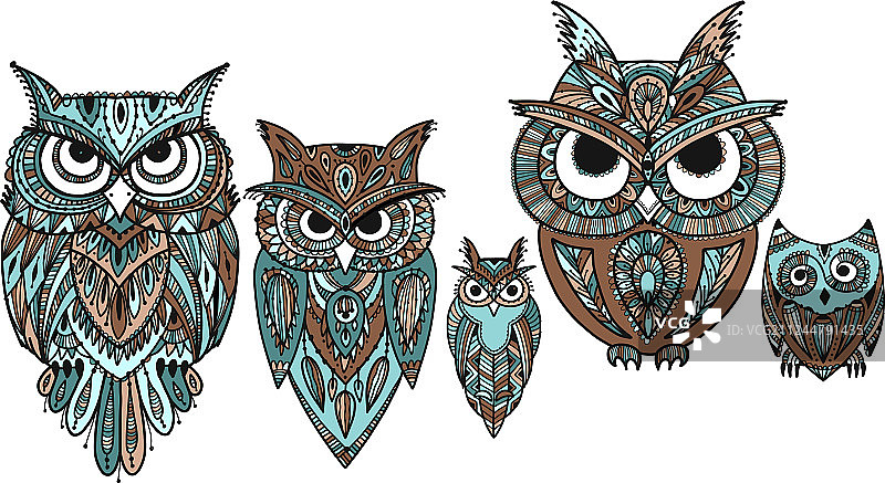 用于设计的华丽猫头鹰禅绕画图片素材