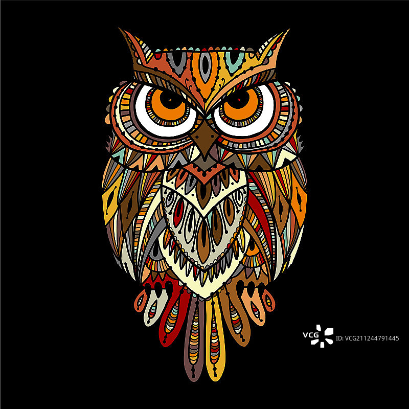 用于设计的华丽猫头鹰禅绕画图片素材
