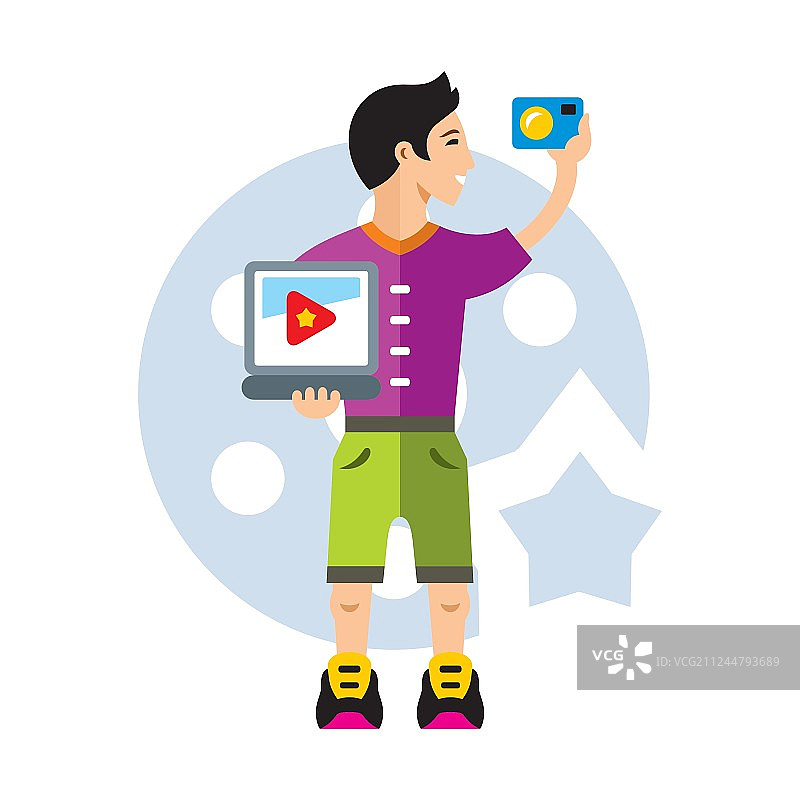 扁平风格的视频博主卡通图片素材