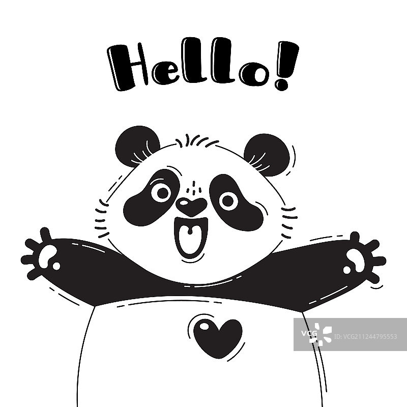 欢快的熊猫喊着“你好”图片素材